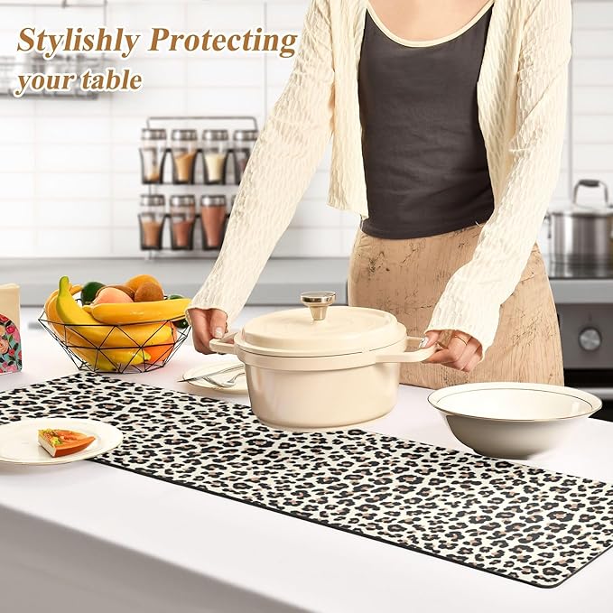 Heat Resistant Table Runner Trivet for Hot Pots and Pans 39 x 12 Inch Long Hot Pad Decorative Table Protector for Kitchen Countertop Leopard Print