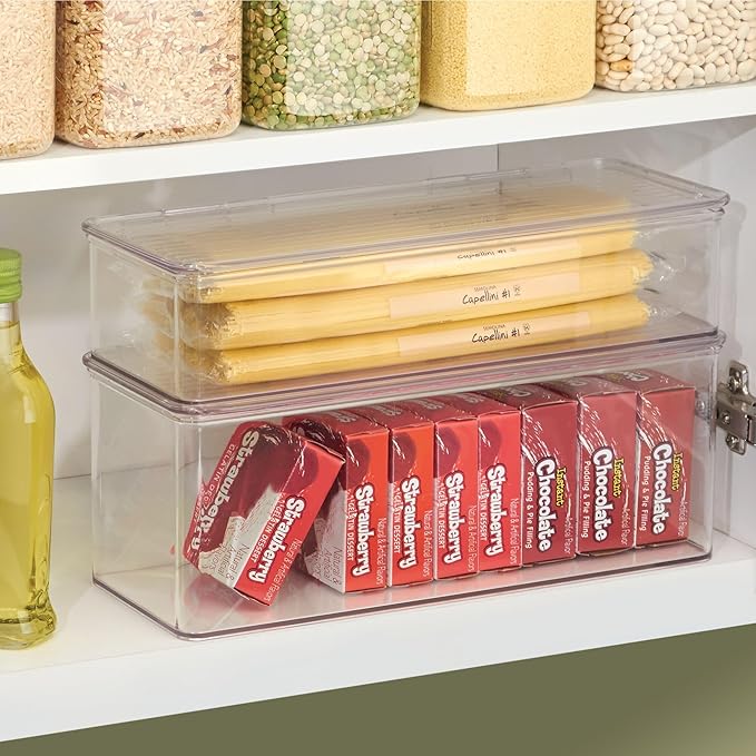 iDesign Plastic Stackable Hinged-Lid Storage Box for Kitchen, Bathroom, or Office - Clear