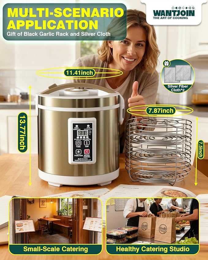 WantJoin Black Garlic Fermenter 7.5L - Full Automatic Black Garlic Maker, Intelligent Control, 360°Even Dry Heating, Makes 4-6 LBS Black Garlic Fermenter Machine, For Multi Clove&Whole Clove Garlic