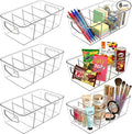 SPACELEAD 6 Pack Clear Pantry Organization Storage Bins with Dividers | Transform chaotic kitchen cabinets and refrigerators into a tidy food storage system. Easily find groceries and snacks.
