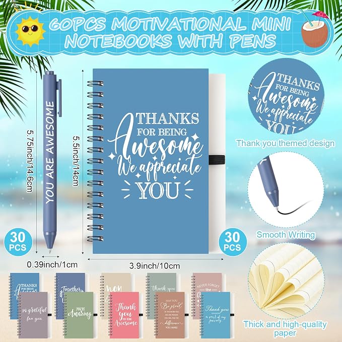 Teenyyou 90 Pcs Employee Appreciation Gift Set, 16oz Tumbler with Lid Notebook Pen Bulk Thank You Gift Holiday Party Favor for Teachers Office Coworker Teacher Staff Team (Bright Color,Delicate Style)