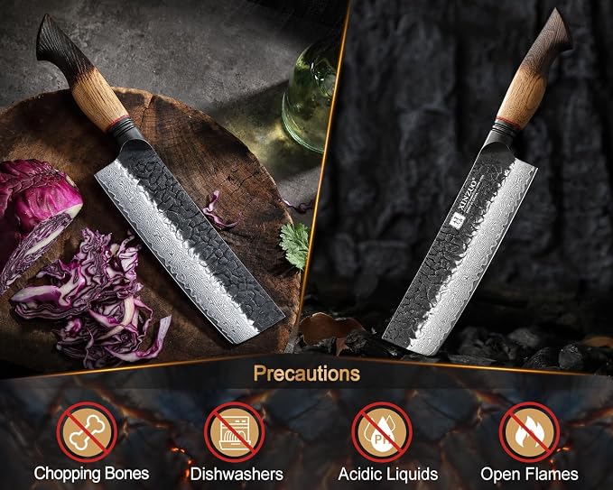 XINZUO 7 Inch Nakiri Knife, Hand Forged Damascus Steel Asian Chopping Chef Knife, Professional Meat Vegetable Kitchen Knife,Comfortable Grip White Oak Handle Usuba Knife