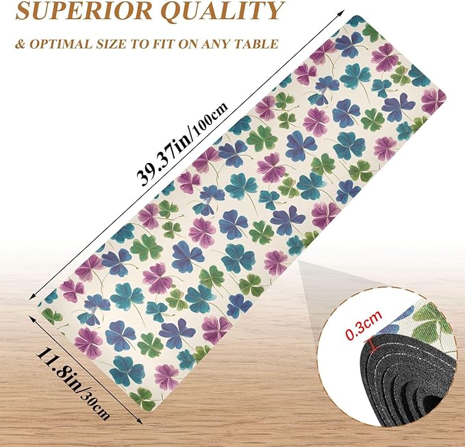 2-in-1 Table Runner Trivet for Hot Dishes Heat Resistant Hot Plate Mat Pad 39x12 Inch Waterproof Table Protector Trivets for Countertop Decorative Beige Clover Leaves