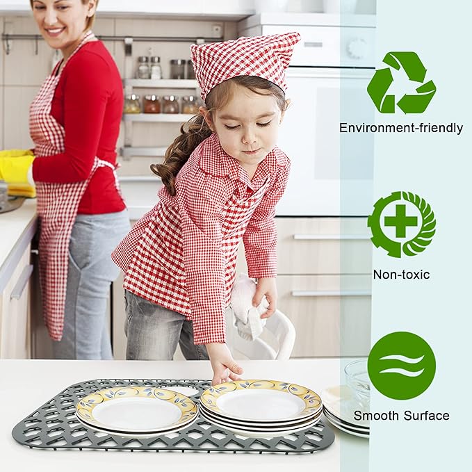 SAMSIER Silicone Sink Protectors Mats (13x11 & 14x12 & 16x12 & 18x16 & 19x14 & 21x16 & 22x13 & 25x16 & 26x14 & 28x14 & 30x16) for Bottom of Kitchen Sink (21”x16”, Rear Drain)