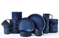 Famiware Star 24-Piece Stoneware Dinnerware Sets, Service for 6 - Reactive Glaze Mugs, Plates and Bowls, Dishes for Everyday/Formal Use, Chip/Scratch Resistant, Microwave/Dishwasher Safe, Nebulas Blue