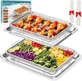 304 Stainless Steel Air Fryer Basket for Oven 2 Pack Crisper Tray Mesh Set | 2 sizes fit 16 wings/6 burgers, compatible with Frigidaire/Samsung oven, 304 steel non-stick mesh, dishwasher safe, 60 papers
