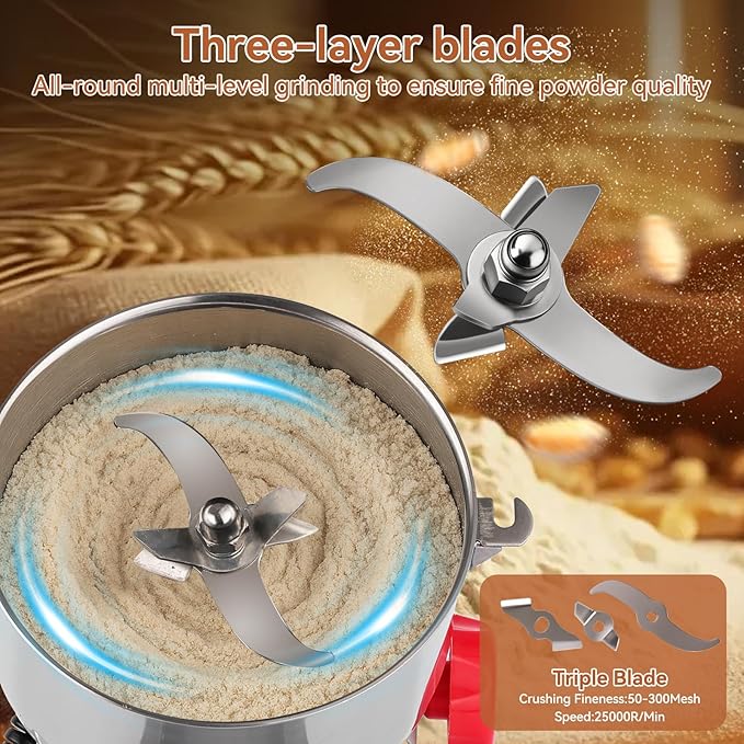 Electric Grain Mill, 1000g Stainless Steel Mill, 3000W High Speed Commercial Grinder Machine, Pulverizer Spice Herb Grinder for Dry Grains Cereals Coffee Corn Pepper, Swing Type
