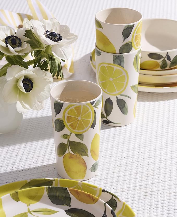 Oneida 24 Seven Melamine Collection, Dishwasher Safe Melamine Dinnerware and Drinkware, Lemon Pattern, Dinnerware Set, 12-Piece