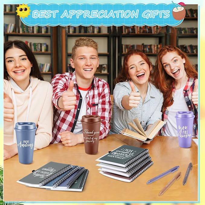 Teenyyou 60 Pcs Employee Appreciation Gift Set, 16oz Tumbler with Lid Notebook Pen Bulk Thank You Gift Holiday Party Favor for Teachers Office Coworker Teacher Staff Team (Dark Color,Classic Style)