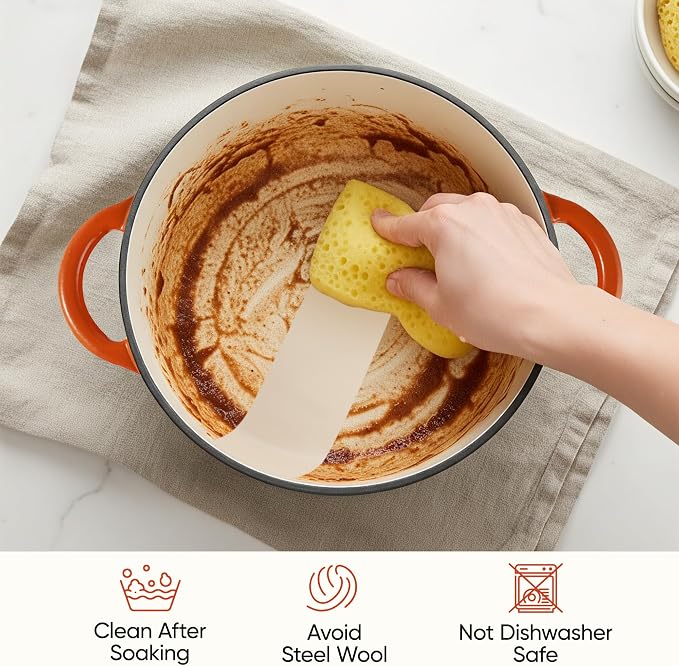 6.5 Quart Dutch Oven Pot with Lid, Non Stick Enameled Cast Iron Dutch Oven for Bread Baking, Heavy-Duty, Oven Safe Ceramic Cookware Up to 500°F for Baking, Braising, Stews, Roasting, Orange