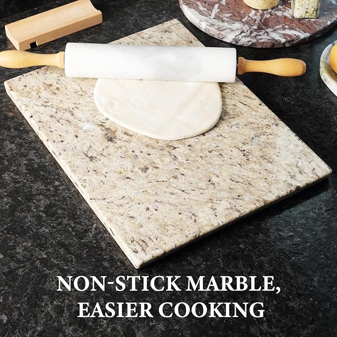 Koville Marble Cutting Board for Kitchen, 16x12 Inches Large Marble Slab Cheese Board, Rectangular Serving Board for Baking Charcuterie Pastry, Natural Stone Board for Countertop (Ornamental)