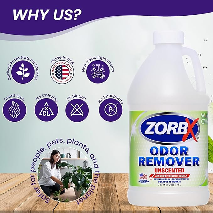 ZORBX Unscented Odor Eliminator for Strong Odor - Used in Hospitals & Healthcare Facilities | Advanced Formula, Fast-Acting Odor Remover Spray for Dog, Cat, House & Carpet (16Oz + 7.5Oz + 2Oz + 64 Oz)