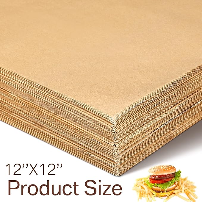Spakon 1000 Sheets Wax Deli Paper Sheets for Food 12 x 12 Inch Checkered Dry Waxed Deli Basket Liners for Sandwich Wrapping, Food Basket Liners, Picnic party(Kraft)