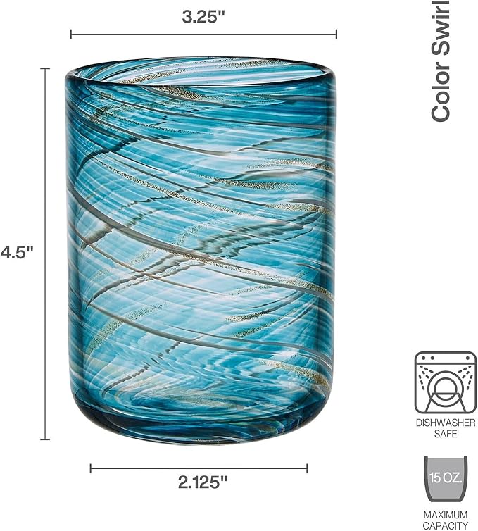 Mikasa Color Swirl Rocks Double Old Fashioned Glasses, Set of 4, Blue