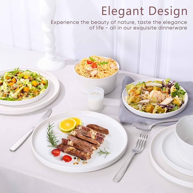 Herogo Dinnerware Sets with Pasta Bowls for 4, 16 Piece Dinner Salad Plates and Cereal Serving Bowls, Double Reactive Glaze, Microwave & Dishwasher Safe, Chip & Scratch Resistant, Speckled White