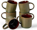 famiware Coffee Mug Set for 6, Star 12 oz Catering Mugs Cup Set with Handle for Coffee, Tea, Cocoa, Milk - Ceramic Stoneware Drinkware Set, Moss Cocoa