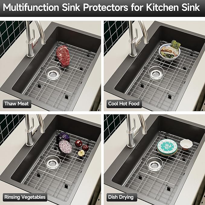 28-3/8’’ x 14-3/16’’ Sink Protectors for Kitchen Sink, Stainless Steel Kitchen Sink Protector, Sink Grate for Bottom of Kitchen Sink with Rear Drain, Sink Grid for Single Bowl Kitchen Sink