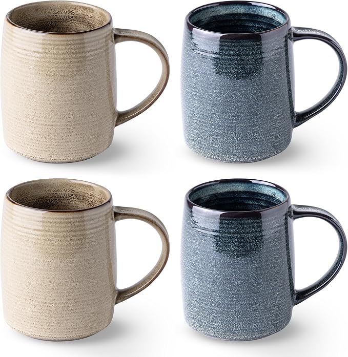 GBhome Large Coffee Mugs Set of 4, 18oz Handmade Ceramic Coffee Mugs Set with Gradient color for Latte/Tea/Beer/Hot Cocoa, Dishwasher & Microwave Safe, Multi-Color