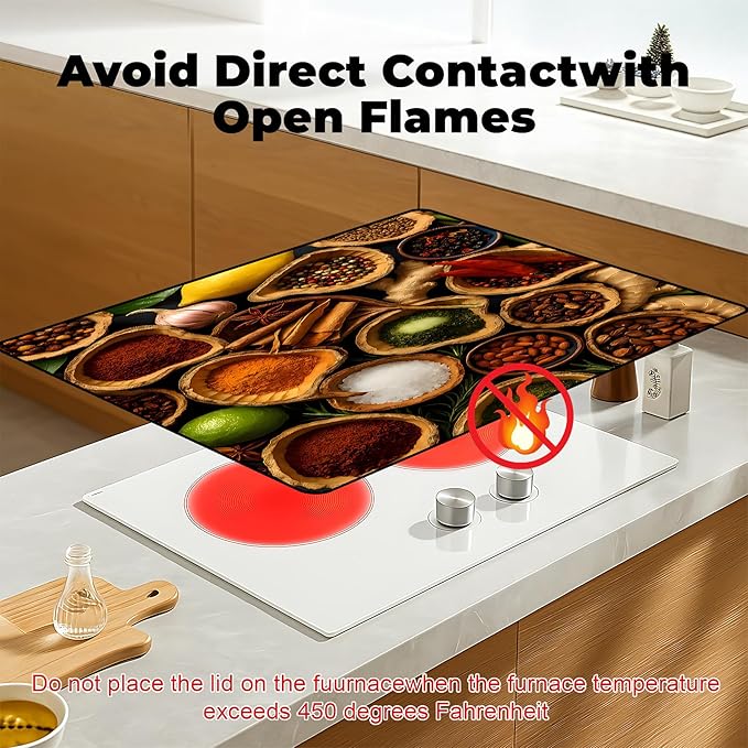 Heat-Resistant Glass Stove Top Cover with Anti-Slip Rubber Coating – Electric Stove Protector, Scratch-Resistant, Expands Counter Space, Stylish Kitchen Decor (Spices)