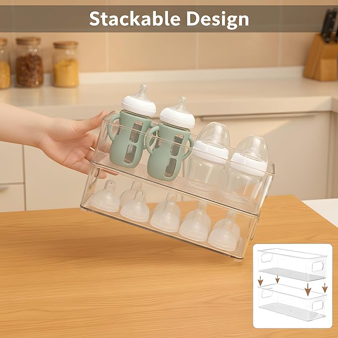MGY 4Pack Clear Magnetic Baby Bottle Organizer for Refrigerator, Space-Saving Storage for Baby Bottles,Bottle Organizer for kitchen