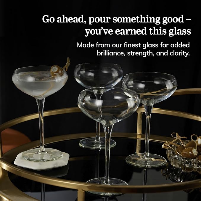 Libbey Signature Kentfield Coupe Cocktail Glasses Set of 4, Classic Tall Stemmed Glass Cup, Champagne Coupe Glasses Gift Set for Weddings, Birthdays