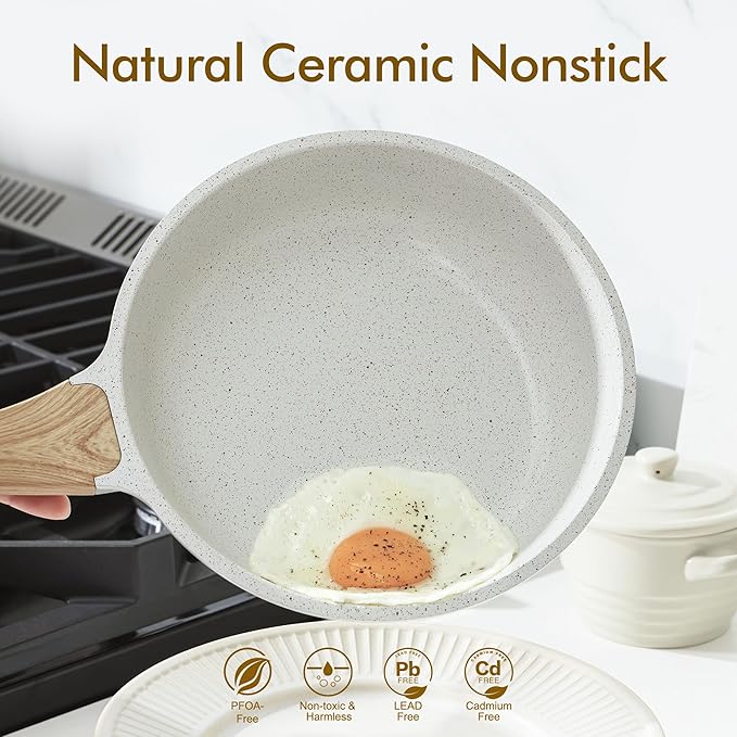 SENSARTE Nonstick Ceramic Frying Pan Skillet, 8 Inch Omelet Pan, Healthy Non Toxic Chef Pan, Induction Compatible Egg Pan with Heat Resistant Handle, PFAS-Free, White