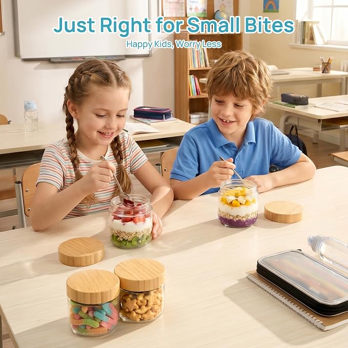 Vtopmart 8 Pack 10oz Glass Overnight Oats Containers with Bamboo Lids, Portable Wide Mouth Glass Jars Leak Proof, Reusable Food Storage Containers for Meal Prep, Jam, Sauce, Salad Dressing, and Snacks