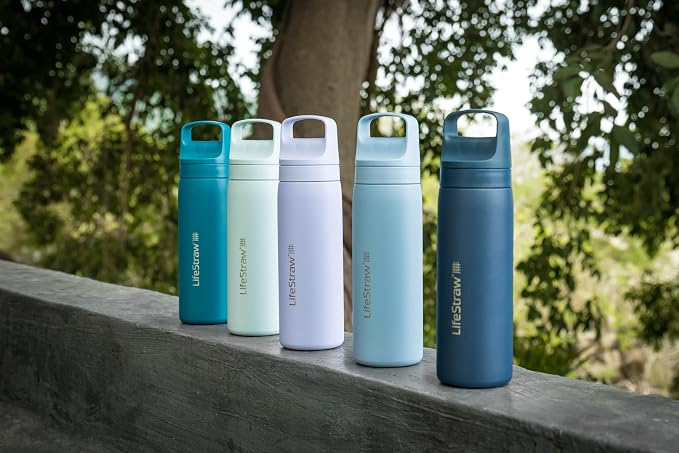 LifeStraw Go Series — Water Bottle Stainless Steel Bottle, 18oz, Aegan Sea, Removes Bacteria, Parasites, Microplastics, Improves Taste