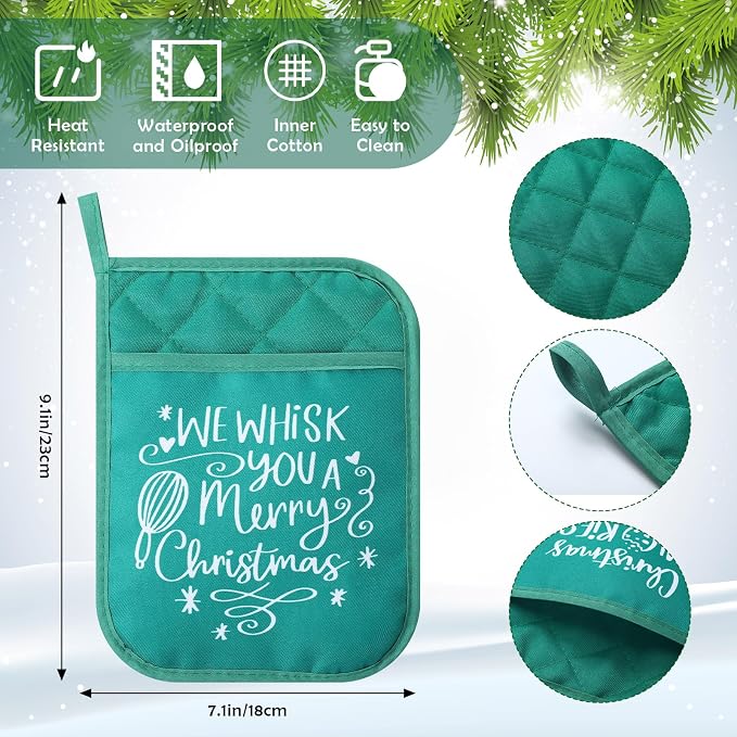 Zhehao 12 Pcs Christmas Silicone Spatulas Pot Holders Set Heat Resistant Pot Holders with Pocket Baking Gifts for Christmas Gift Party Supplies (Classic Christmas Style)