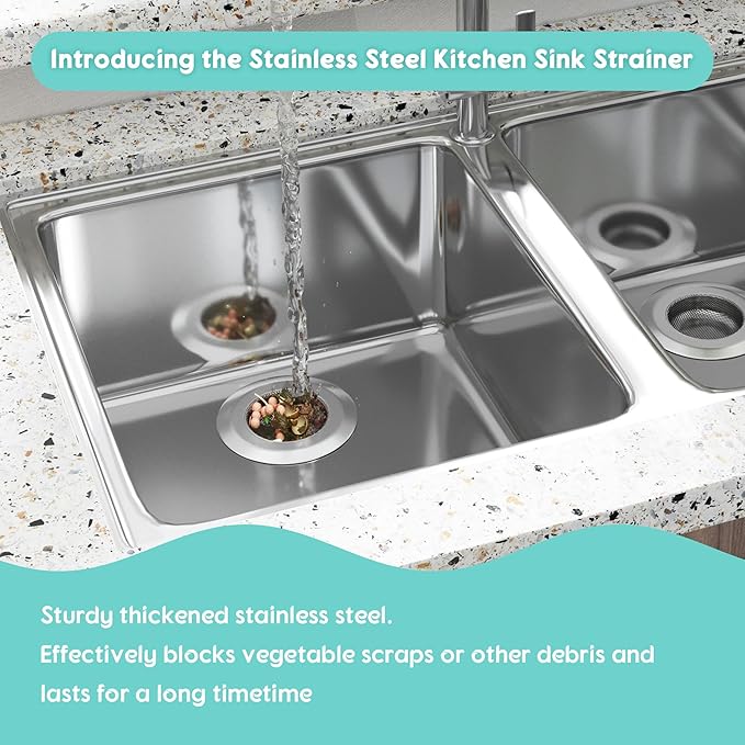 2Pack Sink Protectors for Kitchen Sink 13.1''x11.6''x1'', 304 Stainless Steel for Kitchen Sink Grate with Rear Drain, Sink Grate Sink Rack for Bottom of Sink with 2Pack Sink Strainers