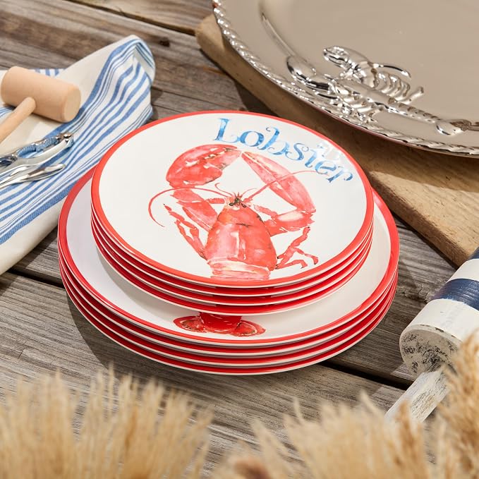 Beach House Lobster 12-Piece Melamine Dinnerware Set – Bold Coastal Charm, Service for 4, Durable, Lightweight, and Dishwasher-Safe
