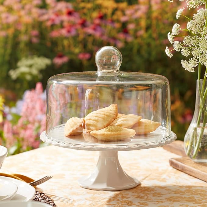 Lenox 896913 French Perle White Cake Plate with Dome, 11" H x 10.25" D