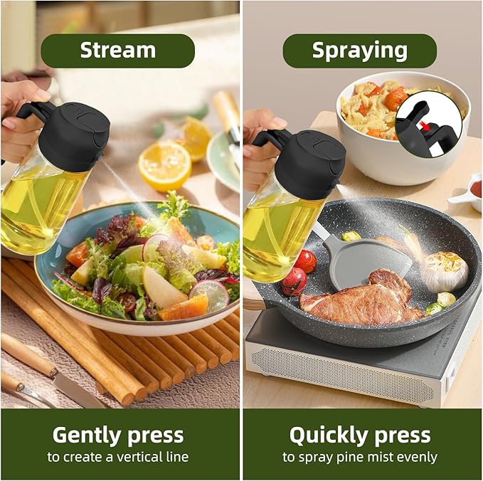 PLAPITATE Oil Dispenser for Kitchen, 2 in 1 Olive Oil Sprayer, Olive Oil Dispenser Spray Bottle with Brush, Oil Sprayer for Cooking for Air Fryer, Barbecue, Salad 16oz/470ml (Black)