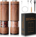 Electric Salt and Pepper Grinder Set Rechargeable – Automatic Salt and Pepper Shakers with Adjustable Coarseness, LED Light, One-Hand Operation Salt and Pepper Shakers Set (Wood Grain)