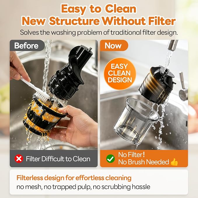 Aeitto 3-in-1 Cold Press Juicer for Juice, Nut Milk & Sorbet – Filter-Free Design for Effortless Cleaning, 6.0" Extra Large Chute Fits Whole Fruits & Vegetables, Juicer Machines High Yield, With Brush