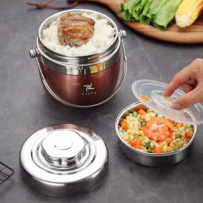 Stainless Steel Lunch Box Light Blue for Adults, Large Capacity 51 oz (1.5 L), Double compartment, keeps food Fresh and Warm, Ideal for Work and Travel, Leak-Proof, Portable.Includes Special Bag