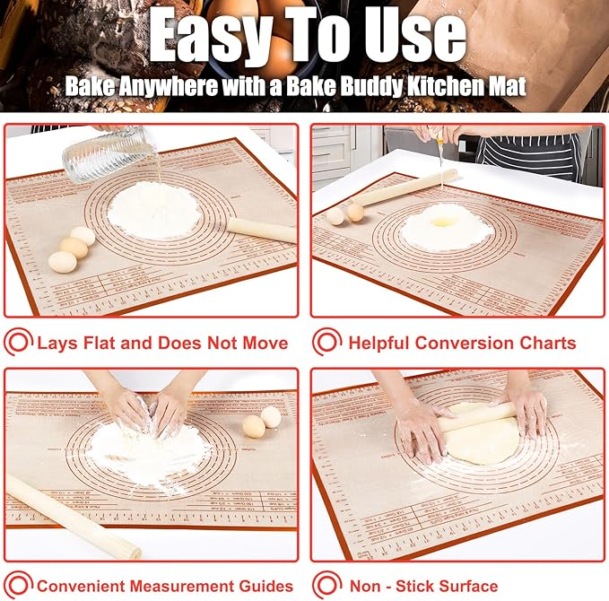 Silicone Pastry Mat 34x26 Inch - Nonstick Baking Mats with Measurements, Great for Dough Rolling, Pastry, Pie Crust, Fondant, Cookies, Bread, Pasta, Pizza, Food Grade Kitchen Counter Mats