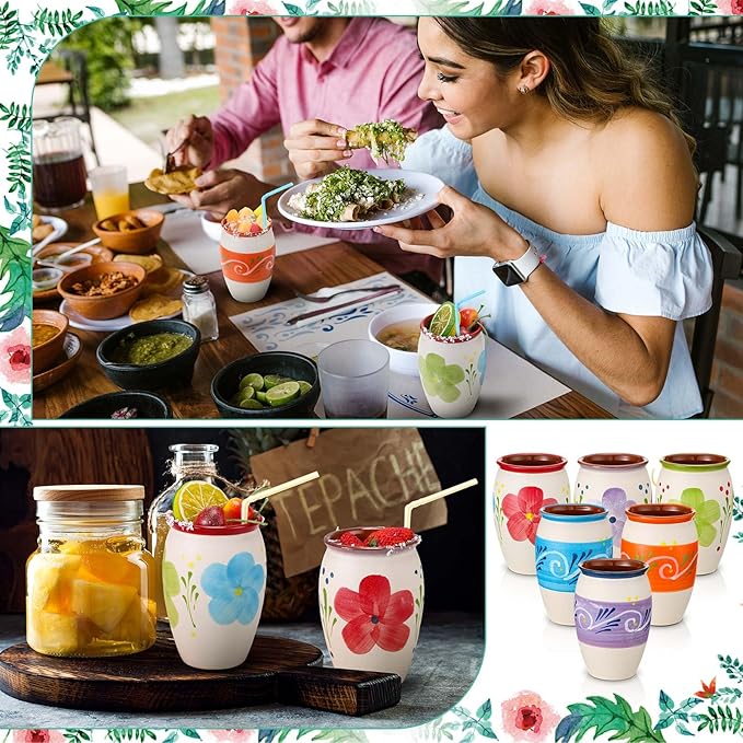 Gejoy 12 Pack 12oz Cantaritos de Barro Mexicanos Mexican Clay Cup Pottery Fiesta De Barro Mexicanos Cocktail Cups Coffee Mugs Cocktail Tea Glasses for Margaritas Mojitos (Bright,White)