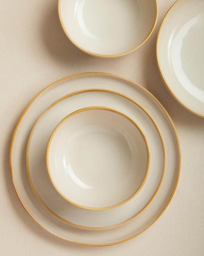 Pokini Large Holiday Dinnerware Sets for 8, Ceramic Plates and Bowls Set, Kitchen Dish Set, Microwave & Dishwasher Safe Dishware, Perfect for Christmas & Thanksgiving, Yellow White