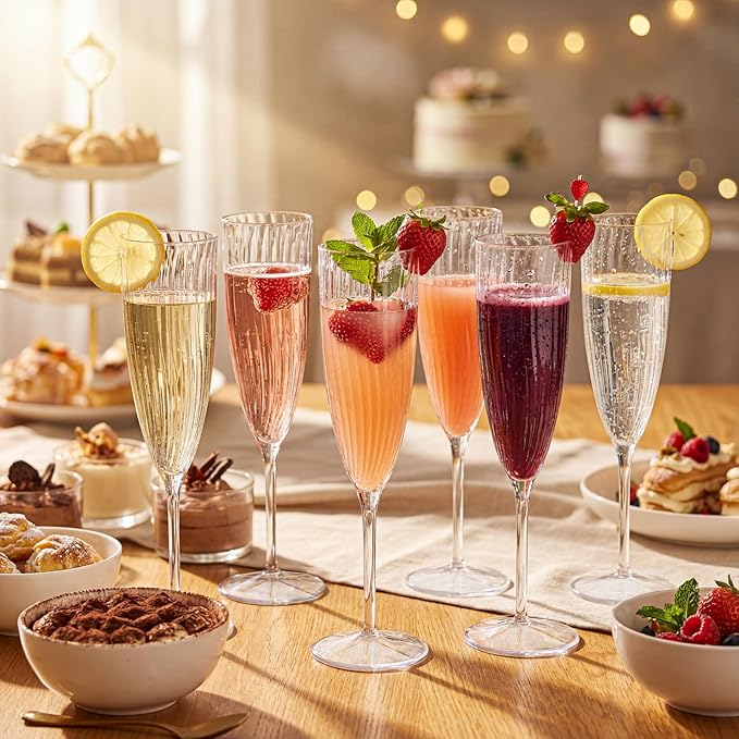 WDF 36PCS Clear Champagne Flutes Plastic - 6 OZ Clear Disposable Champagne Flutes Party Supplies for Wedding/Birthday/Parties (Pack of 2)