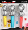 New New Star Foodservice Commercial-Grade Thumb Press Food Disher/Ice Cream Scoop, 3-Pack, #8 Red + #16 Blue + #30 Yellow, 18-8 Stainless Steel, NSF Certified