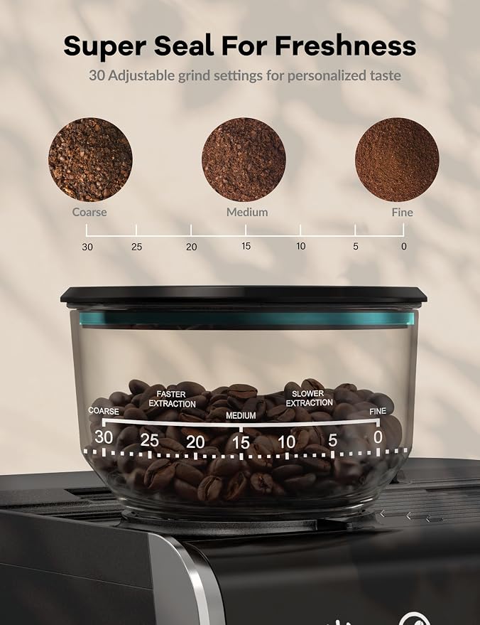 GarveeHome Espresso Machine With Grinder, 20 Bar Semi-Automatic Espresso Coffee Maker With Milk Frother Steamer Wand Cappuccino Latte Macchiato, 95 oz Water Tank, PID Temperature Control, Dark Gray