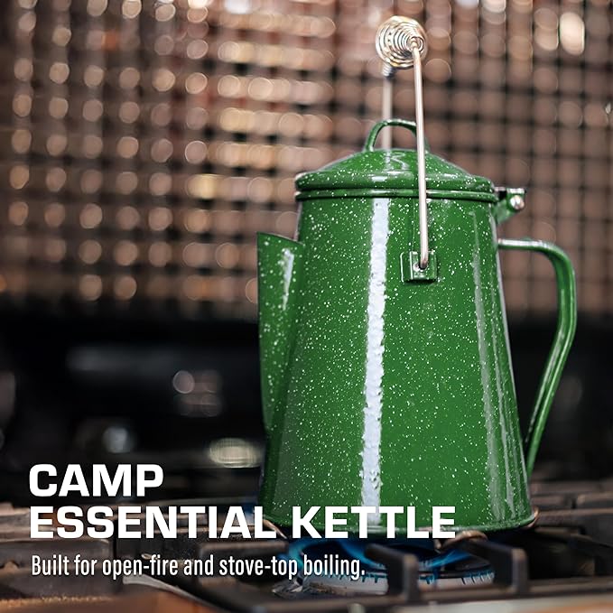 COLETTI Classic Camping Kettle 60 oz — Tea and Camp Kettle, NO Aluminum or Plastic, Ideal for Boiling Water [Green Enamel]