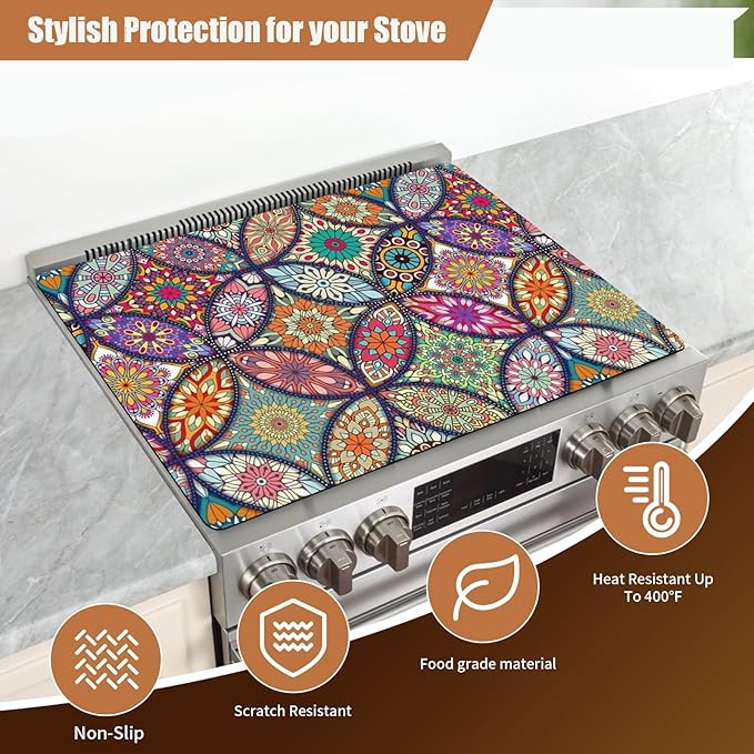 Decorative Electric Stove Top Covers, Heat Resistant Silicone Stove Cover Mat, Stove Top Protectors for Electric Flat Glass Stoves, Adds Extra Counter Space for Small Kitchens and Apartments