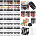 Mimorou 100 Pcs 2 oz Plastic Jars with Lids Wide Mouth Round Clear Containers with Black Label Pen Refillable Airtight Travel Storage Leak Proof Small Jars for Storing Dry Food Spice Cookie Candy