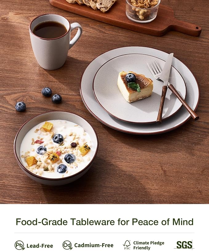Famiware Venus 16-Piece Stoneware Dinnerware Sets with Mugs, Plates, Bowls, Service for 4, Matte Light Gray - Modern Ceramic Chip‑Resistant Dishes for Everyday & Formal, Microwave & Dishwasher Safe