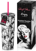Dragon Glassware x Marilyn Monroe Tumbler with Straw & Lid, 24 oz | Vacuum Insulated Stainless Steel Tumbler with Straw & Lid; Double Walled Tumbler with Straw Charm; Marilyn Monroe Cup