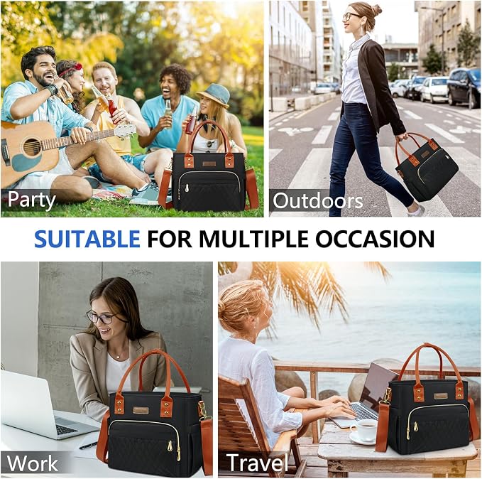 MIYCOO Lunch Bag Lunch Box Women - Leakproof Insulated Lunch Cooler Bag for Women - Large Lunch Tote Bags Adults, Black Orange