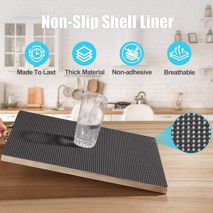 Songrey Non-Adhesive Drawer and Shelf Liner, Non Slip Cabinet Liners, Protect Kitchen Cupboard, Bathroom Drawers, Breathable, Thick Strong Grip mat (23.6IN x 20FT, Black)