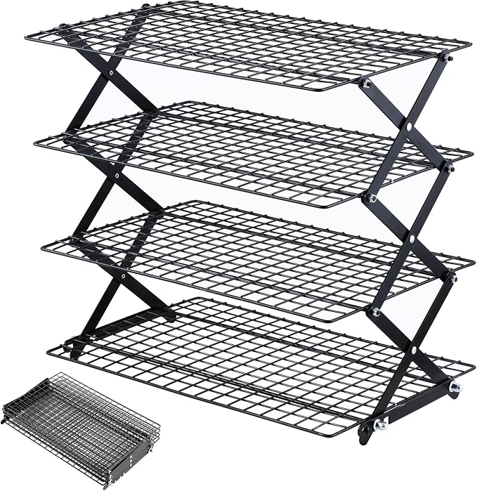 Pleafind 2/3/4-Tier Collapsible Cooling Rack - 3 Setting Design, Adjustable ＆ Stackable Baking Rack, 5 Modes Cooling Racks for Cooking and Baking, Roasting ＆ Grilling Gifts for Picnic Party